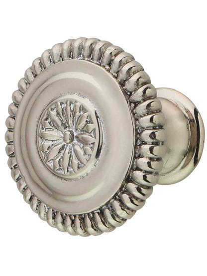 Intarsia Cabinet Knob - 1 5/16 inch Diameter in White Brass.